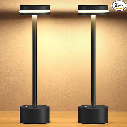 Cordless Table Lamp, Portable Rechargeable Bedside Lamp, Touch Stepless Dimmable Desk Lamp, for Home Bedroom Hotel Restaurant Bar Outdoor, 2 Set, Black - Bloomnest