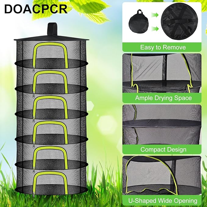 6 Layer Herb Drying Rack, Herb Drying Rack Hanging Mesh, Foldable Plant Drying Net With U-Shaped Zipper, Garden Shears, Hooks, For Drying Herbs Plants, Flowers, Fruits, Food, Clothes(6 Layers-23.62'') - Bloomnest