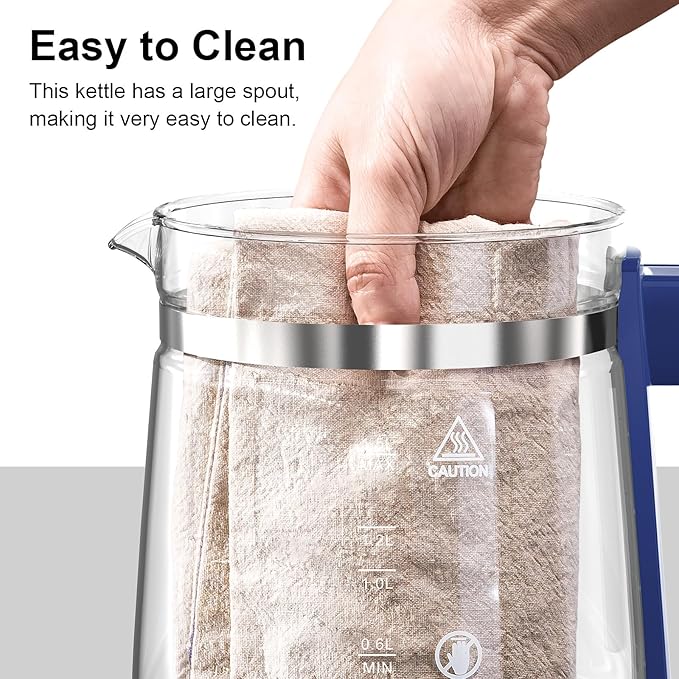Electric Kettle, 1.5L Borosilicate Glass Hot Water Kettle Electric & Tea Kettle for Coffee or Tea, BPA Free, Auto Shut-Off, Stainless Steel, Blue, 1200w - Bloomnest