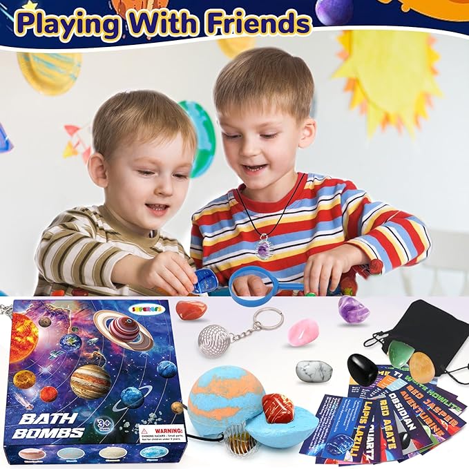 10 Pack Galaxy Bath Bombs for Kids with Surprise Toys Inside Organic Bubble Bath Bombs with Solar System Gemstones Easter Christmas Birthday Gift for Kids Boys Girls - Bloomnest