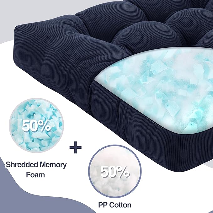 Floor Pillow Cushions for Adults Sitting Large Big Pillows for Floor Seating Square Memory Foam Thick Tufted, 22 x 22 Inch, Set of 2, Navy Blue - Bloomnest