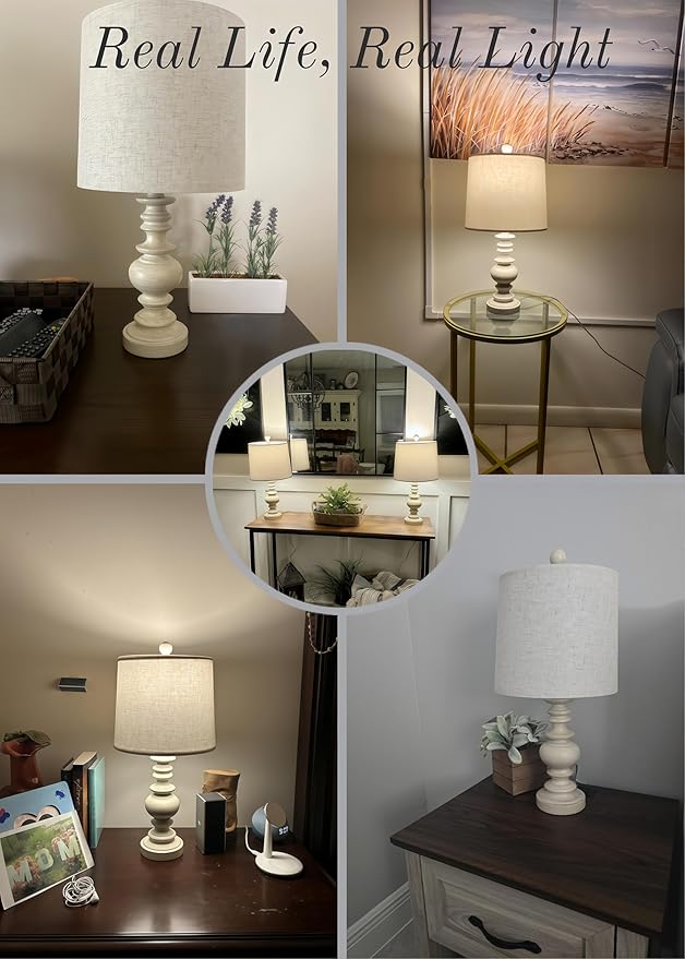 BOBOMOMO Tradition 20.5" Rustic Table Lamp Set of 2 for Living Room Farmhouse Bedside Desk Lamps Bedroom Nightstand Vintage Lamps Linen Washed（Suitable for Decorating Small Areas） - Bloomnest