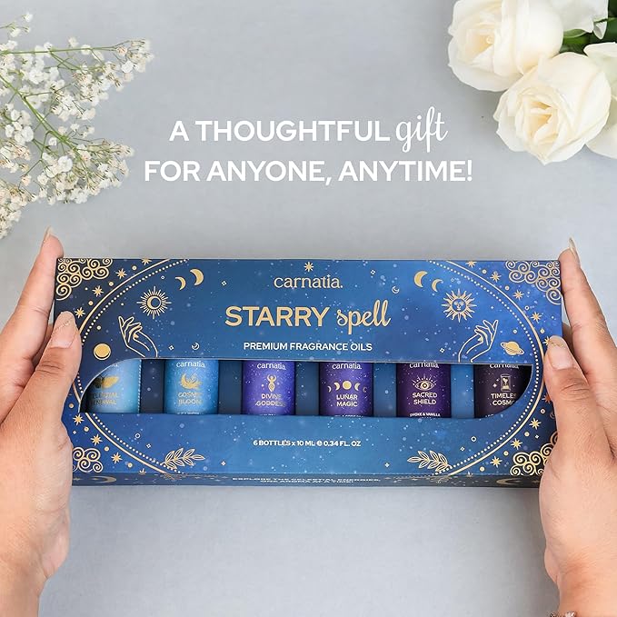 Carnatia Starry Spell Fragrance Oil Set – 6 Magical & Calming Aromatherapy Blends for Stress Relief, Relaxation & Emotional Wellness | Mystical Fragrance Oils for Diffusers, Massage & Meditation - Bloomnest