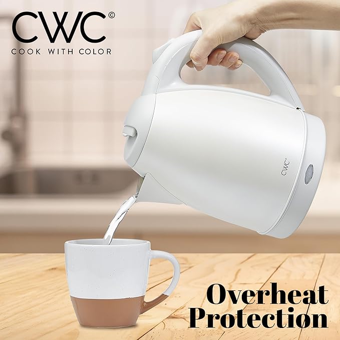 COOK WITH COLOR Electric Kettle - Rapid Boil, Sleek Design, and Safety Features - Great for Quick and Easy, Stainless Steel Crème, 1.7 Liters - Bloomnest