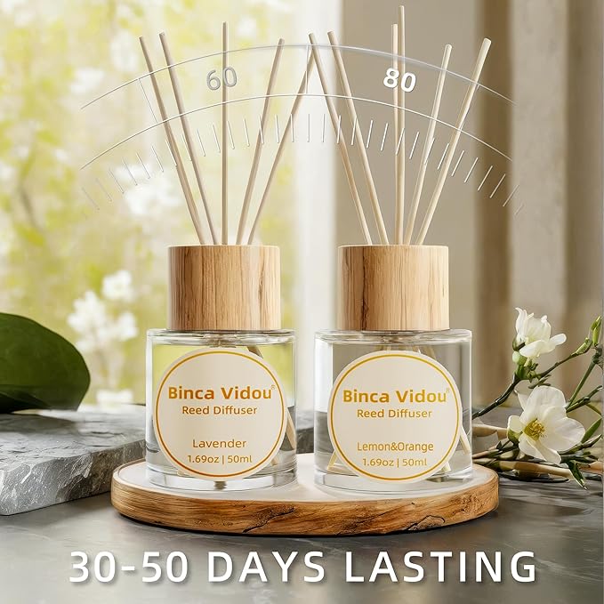Reed Diffuser Set, Binca Vidou Lavender Orange & Lemon Natural Scent Oil Diffusers with Sticks for Home Office Bathroom Aromatherapy Decor 1.69oz x 2 - Bloomnest