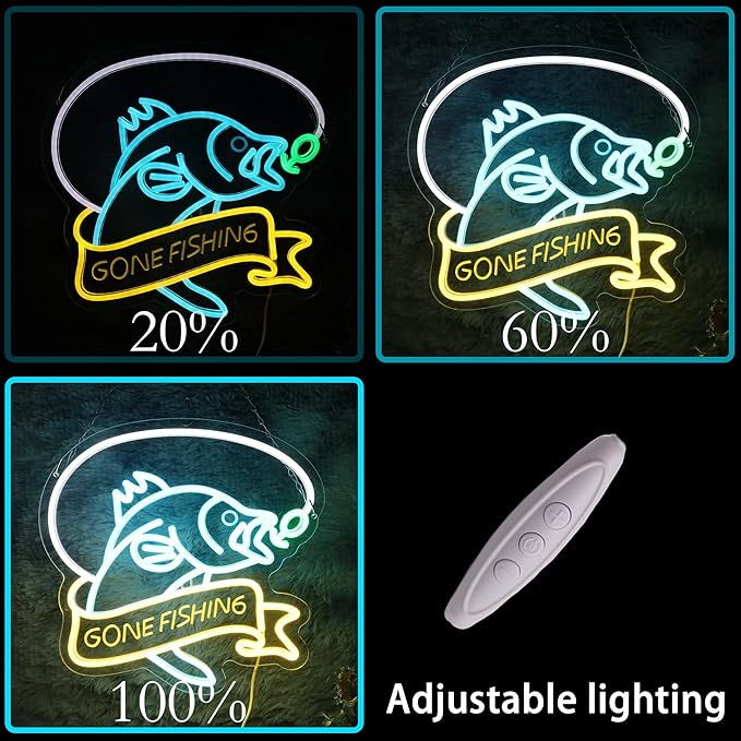 Go Fishing Neon Sign – Fishing Light for Fishing Cabin, Man Cave, Tackle Shop – Fishing LED Neon Sign Suitable for Fishing Lovers, Gifts for Anglers & Outdoor Decor（14 * 13.2in） - Bloomnest