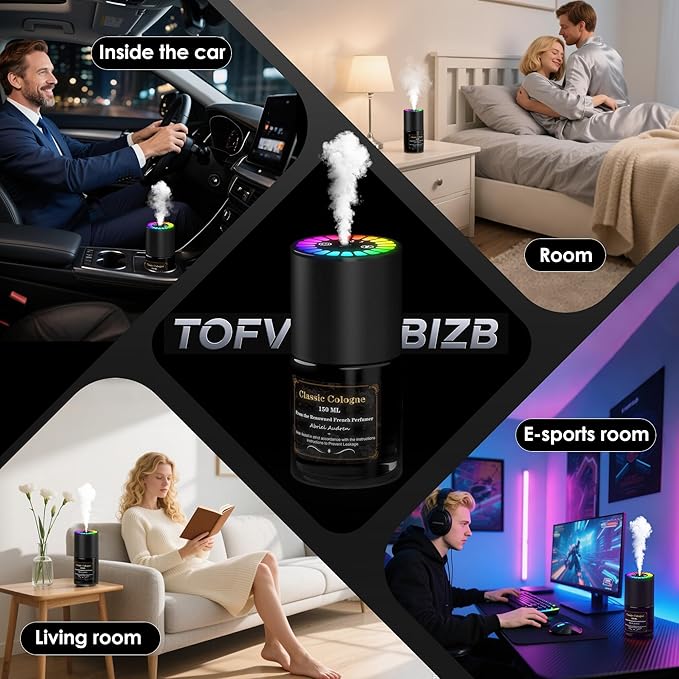 Car Air Freshener, Smart Car Air Freshener, Music-Synced RGB Ambient Lights with Auto On/Off, 150ml, Suitable for Cars, Homes, Offices, Bedrooms (Lavender) - Bloomnest
