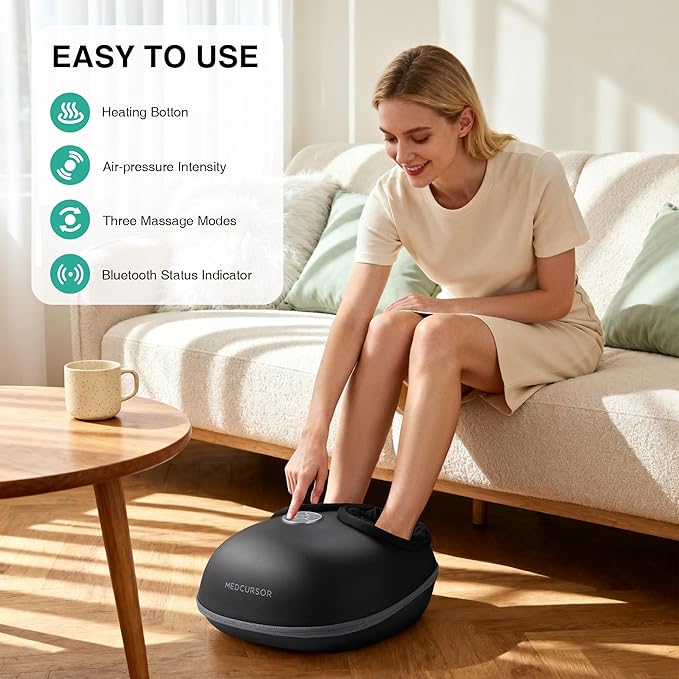 Medcursor Foot Massager with Heat, Shiatsu Deep Kneading Machine, Multi Air Compression Intensity, Smart APP Mobile Remote Control and Foot Massage Relax for Home and Office Use, Gifts for Women Mom - Bloomnest