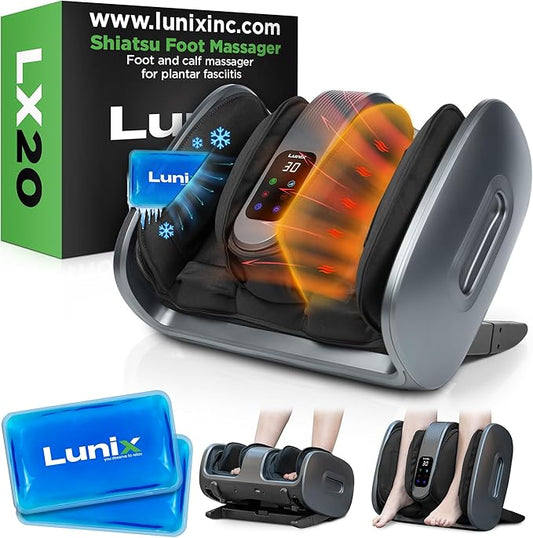 Lunix LX20 Foot Massager for Pain Relief and Circulation, Foot and Calf Shiatsu Massager for Plantar Fasciitis and Neuropathy with Heat, Ankle Therapy Device - Bloomnest