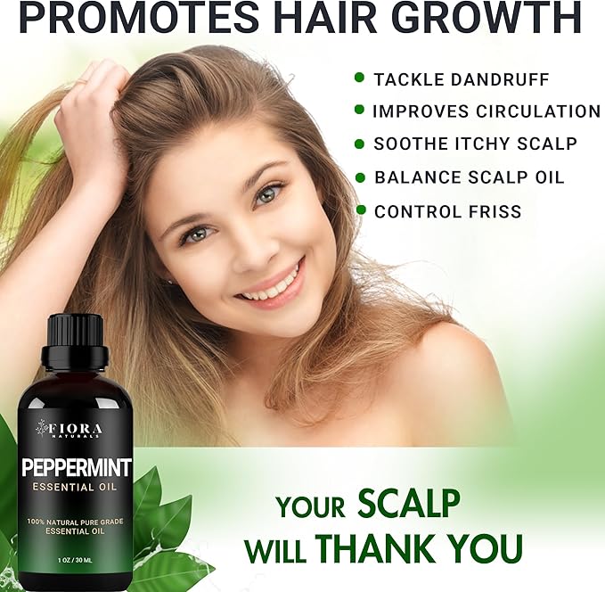 Peppermint Essential Oil by Fiora Naturals - 100% Pure Peppermint Oil for Hair Growth, Skin and Scalp Acne, Diffuser, DIY soap, and Candle Making. Pure Mentha Piperita Oil - Bloomnest