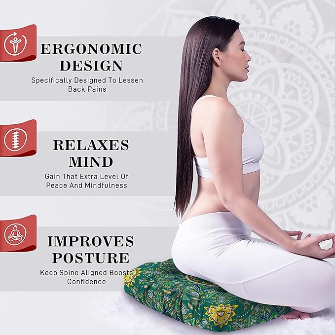 Mandala Meditation Cushion, Boho Meditation Mat, Meditation Pillows for Sitting on Floor, Cushions for Sitting in Home and Outdoor, Square Floor Pillows Cushion Seating for Yoga 22'' X 22'' - Bloomnest