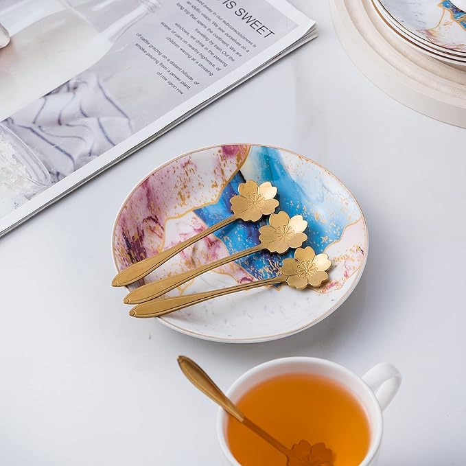 Jusalpha Fine China Rainbow Galaxy Series Glass Tea Pot with Infuser-Teapot Warmer Teacup and Saucer Set with Spoon in Gift Box- 16 pcs in 1 set, (FD Glass pot set 08) - Bloomnest
