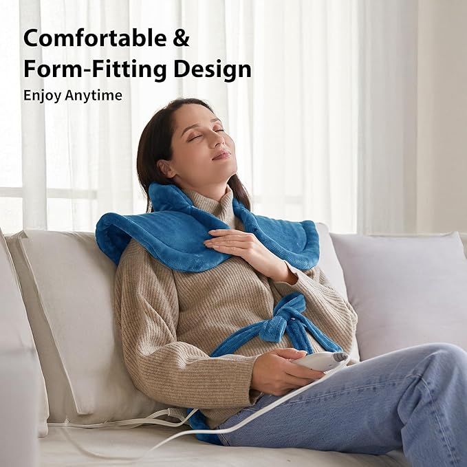 Heating Pad for Neck Shoulder and Back, Valentines Day Gifts for Her Him, Birthday Gift for Women Men Mom, Deeper Pain Relief,Large Weighted Heat Pad, ETL Certified, Blue - Bloomnest