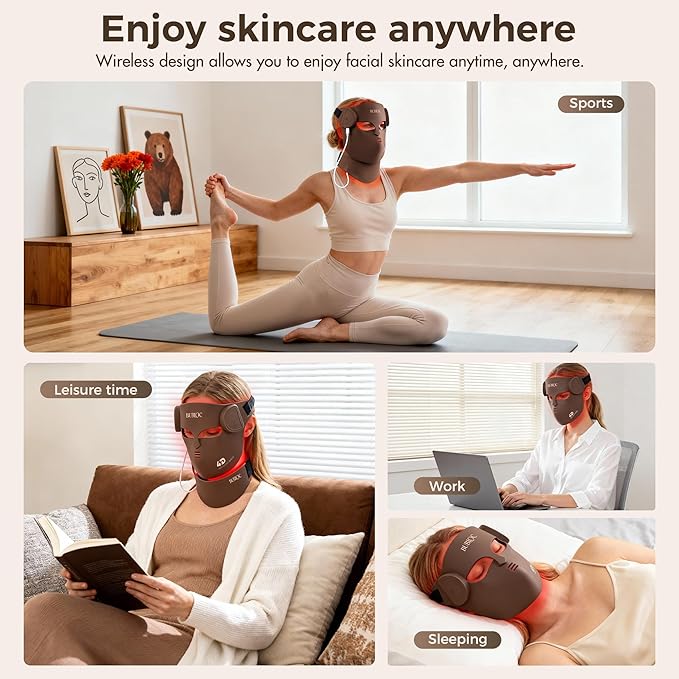 4D Wireless Red Light Therapy for Face and Neck with 400 LEDs,8+1 Color Light Therapy Mask with NIR, 850nm Red Light Therapy Mask, 4000mAh Rechargeable Led Face Mask Remote Control for Home & Travel Bloomnest