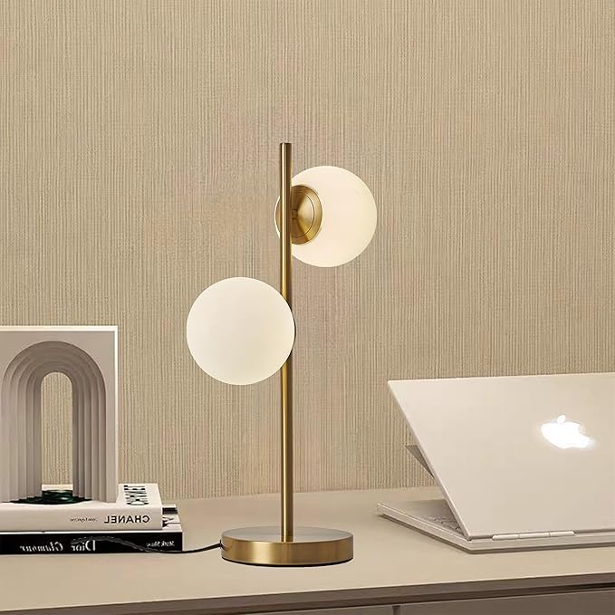 Mid Century Table Lamp Modern Globe Table Lamp for Bedroom, Gold Nightstand Light for Offices Contemporary Living Room Decor 2 LED Globe Lights - Bloomnest