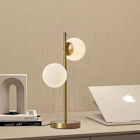 Mid Century Table Lamp Modern Globe Table Lamp for Bedroom, Gold Nightstand Light for Offices Contemporary Living Room Decor 2 LED Globe Lights - Bloomnest
