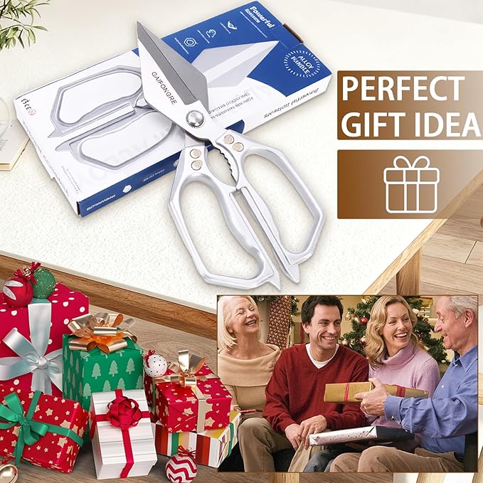Heavy Duty Kitchen Scissors, Sharp Multifunctional Shears for Food with Full Metal Construction, Dishwasher Safe, Ergonomic Handle for Cutting Poultry, Meat, Fish, Herbs - Bloomnest