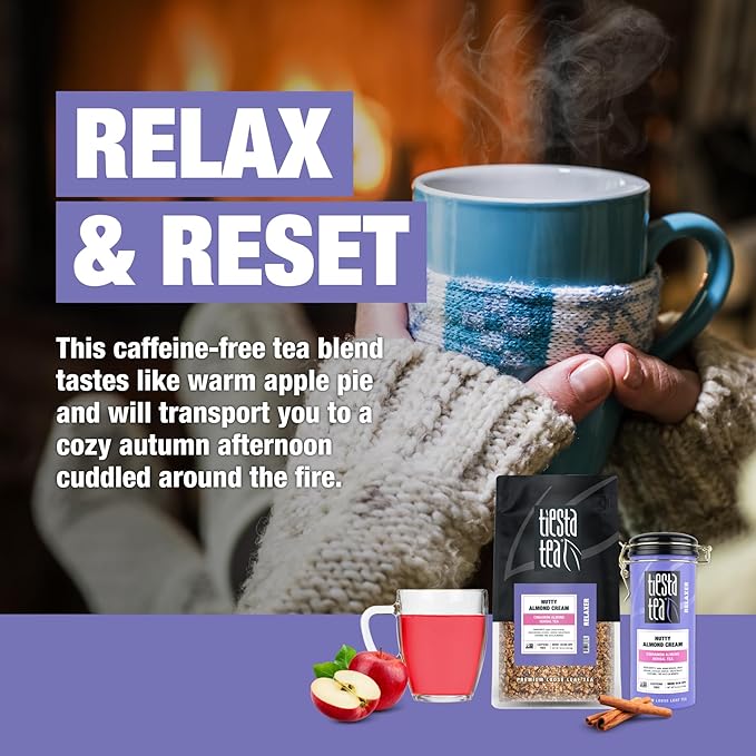 Tiesta Tea - Nutty Almond Cream, Premium Loose Leaf, Cinnamon Almond Herbal Tea Blend, Non-Caffeinated, Make Hot or Iced & Brews Up to 250 Cups, 16oz Bulk Pouch & 6.2oz Refillable Tin Combo - Bloomnest