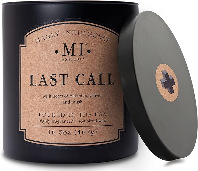 Manly Indulgence Last Call Scented Candles for Men, 2 Wick, 16.5 oz, Premium Soy Blend Wax, 60H Burn, Candles for Home Scented - Made in The USA - Bloomnest