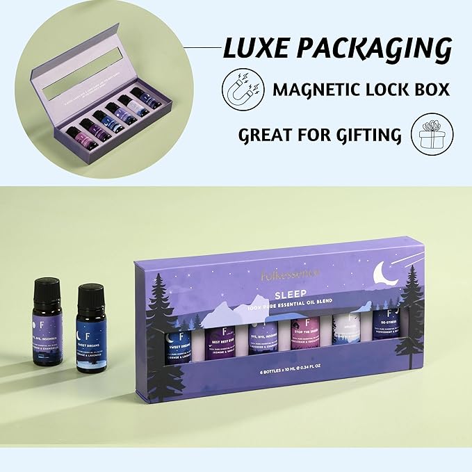 Folkulture Sleep Essential Oils Set for Christmas | Set of 6 Pure Christmas Essential Oils for Diffusers for Home | Lavender, Rosemary & Peppermint | Essential Oils for Relaxation Gifts for Her - Bloomnest