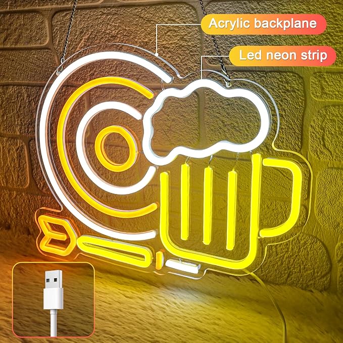 Beer Darts Neon Sign,Neon Signs for Wall Decor,Led Beer Sign for Bar,Neon Light Sign for Man Cave,Beer Sign for Bedroom,Light Up Sign for Bar,LED Wall Art Neon Sign for Party,Pub,Clubs - Bloomnest