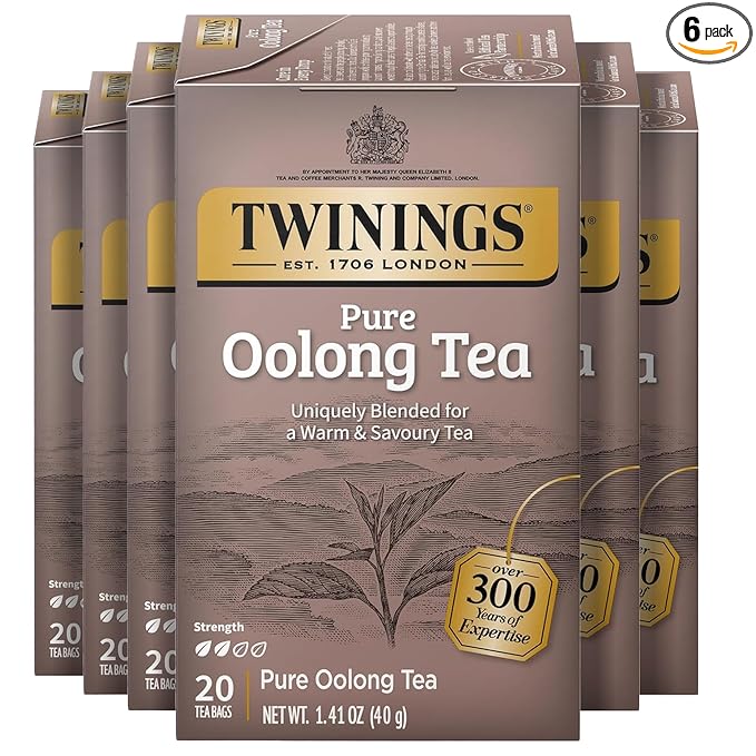 Twinings Pure Oolong Tea Individually Wrapped Bags, 20 Count (Pack of 6), Warm, Nutty Flavour & Golden Colour, Caffeinated, Enjoy Hot or Iced, 120 Teabags - Bloomnest