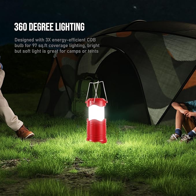 Lichamp LED Camping Lantern, 4 Pack Battery Powered Flashlight for Power Outages, Portable Collapsible Hanging Light Essential for Home, Outdoor, Emergency Lamp Survival Kit Gear for Hurricane, Red - Bloomnest