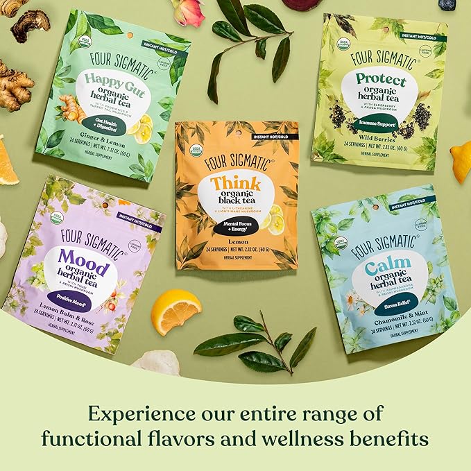 Four Sigmatic Protect Organic Herbal Tea | Immunity Tea w/Chaga & Adaptogens | Organic Chaga Tea w/Antioxidant-Rich Cherry, Elderberry & Blueberry | Vegan, Gluten-Free | Wild Berries, 24 Servings - Bloomnest