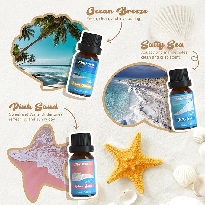 SALKING Surf & Sand Fragrance Oils, Premium Essential Oil for Diffuser, Scented Oil Gift Set for Soap Candle Making - Ocean Breeze, Salty Sea, Pink Sand, Coconut, Island Life, Pina Colada - Bloomnest