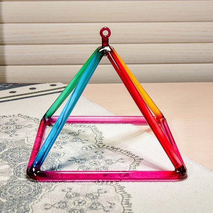 TOPFUND Rainbow Quartz Singing Pyramid 7 inch with Carrying Case and Quartz Suede Mallet