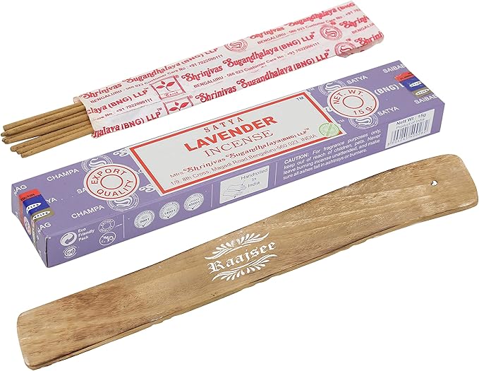 Satya Lavender Incense Sticks, Satya Bng (Bangalore) Insenses 15gmx3 Pack (45 GMS) with Raajsee Incense Holder Bundle, Satya Nagchampa Natural Incense - Bloomnest