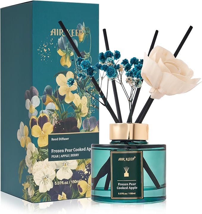 Airkeep Flower Reed Diffusers Set, 5.07 oz Pear/Apple/Berry Scented Oil Diffuser with 8 Reed Sticks, Home Fragrance Diffuser Gift Set for Bathroom & Office Decor 150ml - Bloomnest