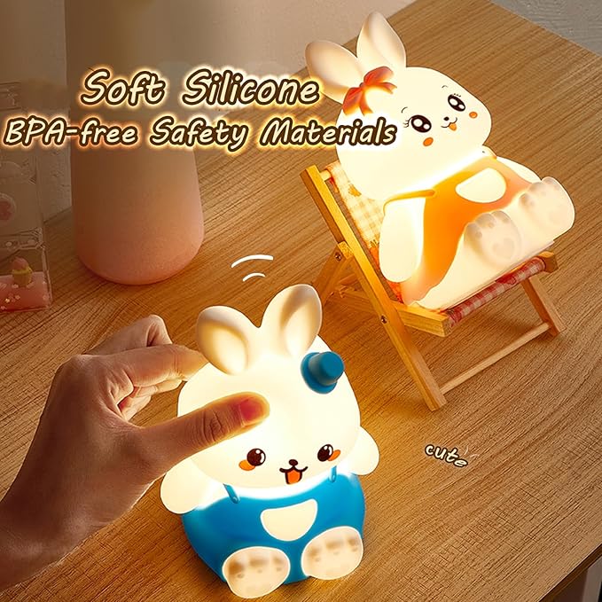 Night Light for Kids Bunny Lamp, Cute Easter Gifts for Girls,Rechargeable Baby Nursery Nightlight for Bedroom, Animal Silicone Kids Lamp Kawaii Room Decor - Bloomnest