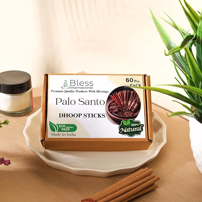Bless-International Palo-Santo-100%-Natural-Incense-Bambooless-Dhoop-Sticks Handmade-Organic-Chemicals-Free for-Purification-Relaxation-Positivity-Yoga-Meditation The-Best-scents-4.5-Inches-60-Sticks