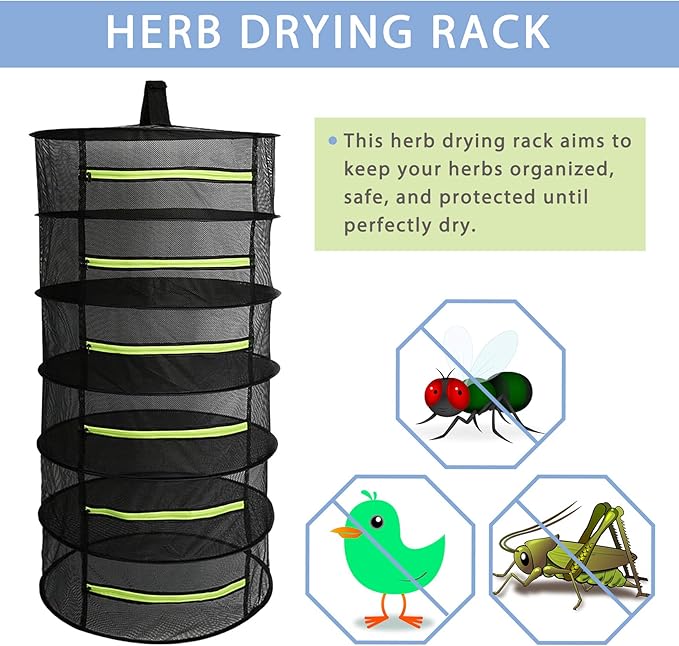 2 PCS Herb Drying Rack 6 Layers Mesh Hanging with Zipper Opening, Herb Dry Net for Drying Herb Plant Bud Flower Food Meat Fruits & Tea with Hooks and Garden Scissor - Bloomnest