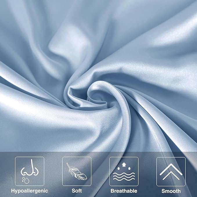 Mulberry Silk Pillowcase for Hair and Skin,Cooling Silk Pillow Case with Hidden Zipper,Allergen Proof Dual Sides Soft Breathable Smooth Silk Pillow Cover for Women (Light Blue,Body) - Bloomnest