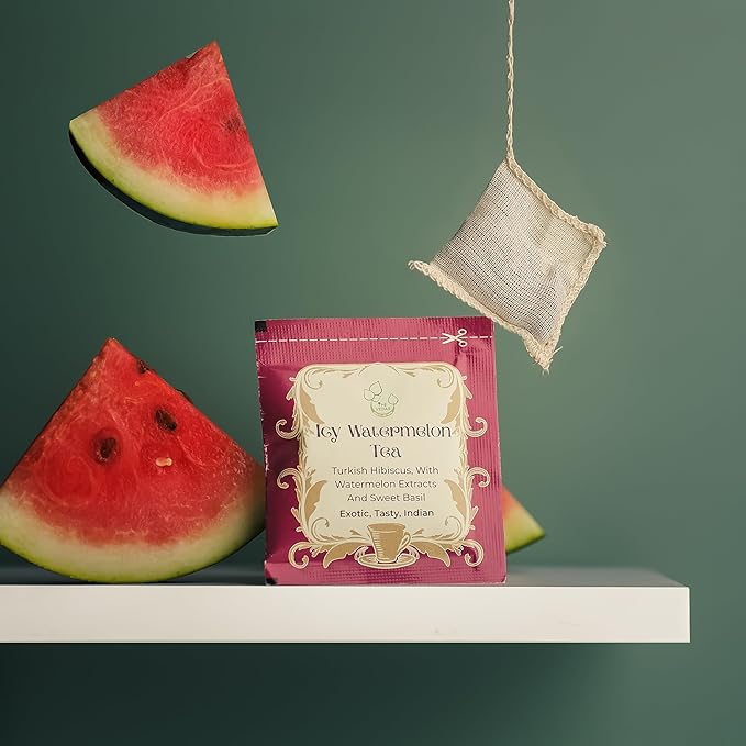 THE VEDAS Icy Watermelon Tea | Herbal Tea with Hibiscus & Sweet Basil - Caffeine Free Herbal Tea - Enjoy Hot or Iced | Biodegradable Cotton Teabags | 20 Tea Bags (Pack of 1) - Bloomnest