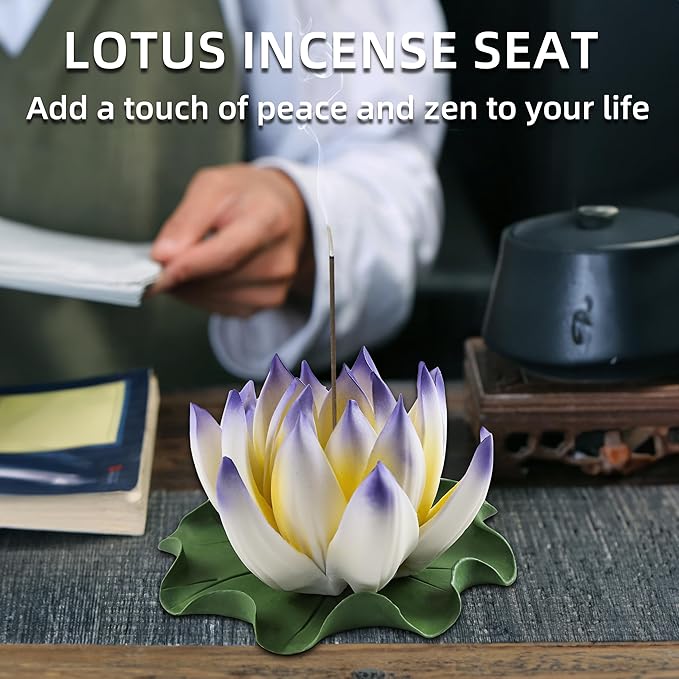 Lotus Incense Burner - Incense Burner Holder for Home Incense Holder Decor Incense Holder for Sticks Yoga, SPA (Z7-Blue-Yellow) - Bloomnest