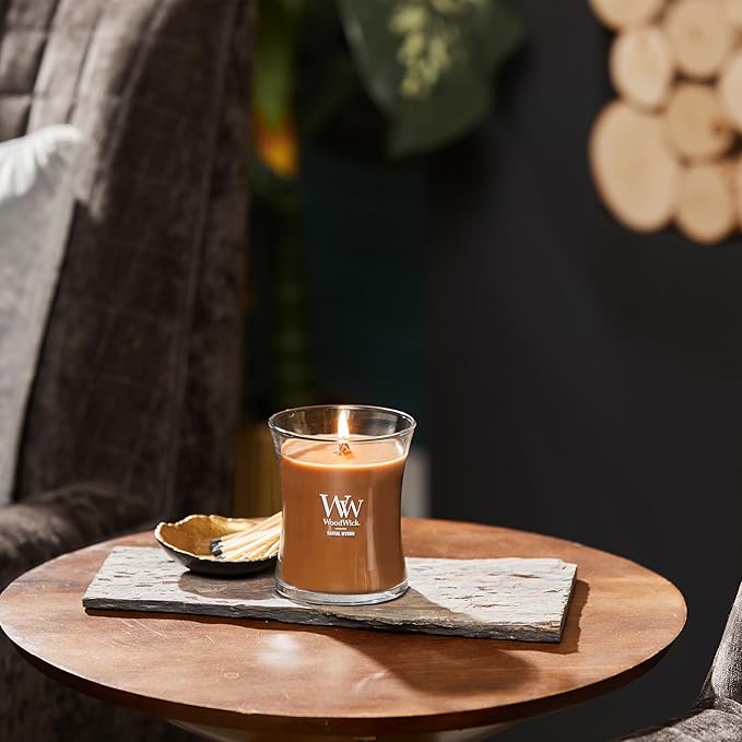 WoodWick Medium Hourglass Candle Santal Myrrh - Premium Soy Blend Wax Pluswick Innovation Wood Wick Made in USA - Bloomnest