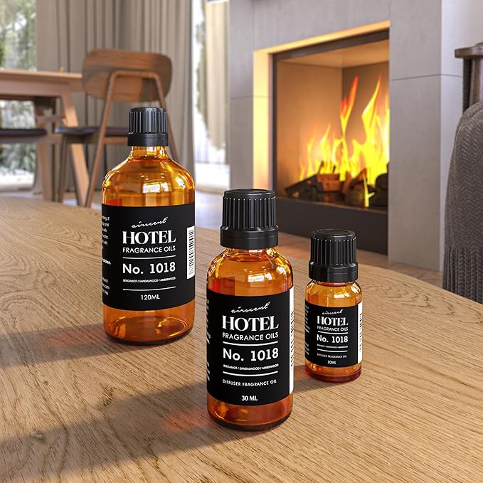 AirScent Hotel Diffuser Oil No. 1018 - Bergamot Sandalwood Amberwood - Hotel Scent Dupe - Premium Fragrance Oil for Ultrasonic and Waterless Diffusers and Crafting - 10 ml, 0.34 fl oz Glass Bottle Airscent