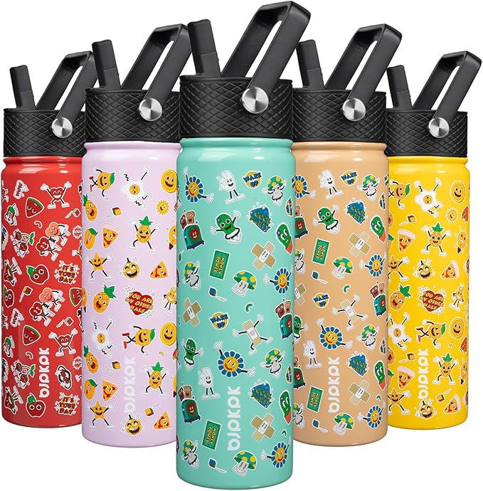 BJPKPK Insulated Water Bottle with Straw Lid, 22 oz Stainless Steel Metal Water Bottles, Reusable Leak Proof BPA Free Water Bottles, Cups, Thermo, Spring Party-Green - Bloomnest
