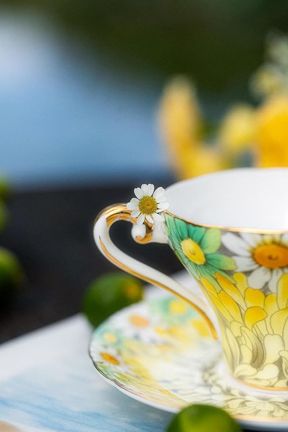 Aynsley Corset Daisy 9-Piece Tea Set with Pink Teapot & Fine Bone China Tea Cups and Saucer Set, English Floral Design with Gold Trim, Luxury Gift - Bloomnest