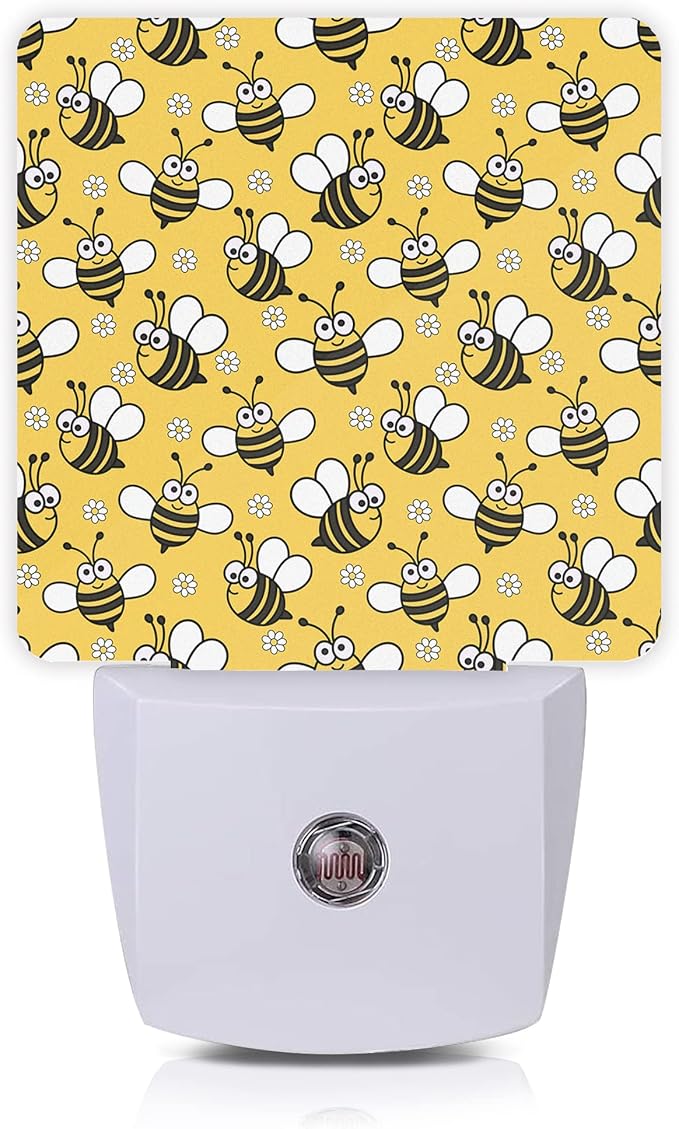 Bee Night Light,Cute Cartoon Bees Plug-in Night Lights with Dusk-to-Dawn Sensor for Bedroom, Bathroom and Living Room Sleep Friendly lamp for Women/Girls/Boys Gift,0.5W