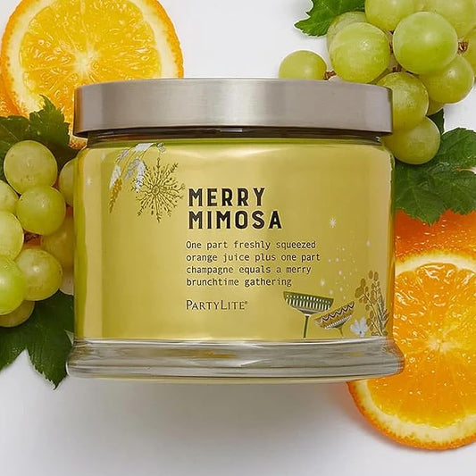 PartyLite 3-Wick Jar Candle, Highly Fragranced Clean Burning Glass Candle, 25-45 Hours Burn Time (Merry Mimosa) - Bloomnest