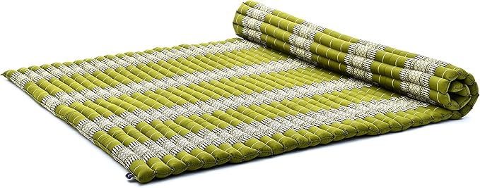 Leewadee - Foldable Floor Mattress - Japanese Roll Up Futon -Trifold Tatami Mat- Guest Floor Bed - Camping Mattress - Thai Massage Mat, Kapok Filled, 75 x 57 inches, Green - Bloomnest