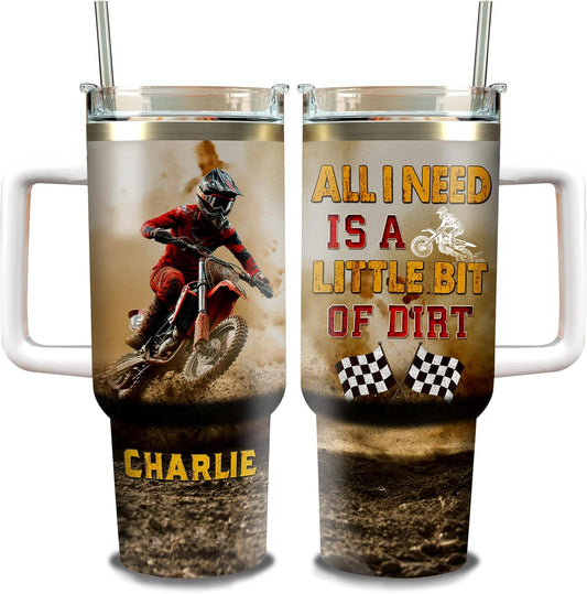 WAZONE Personalized Dirt Bike Racing Stainless Steel 40oz Tumbler with Handle and Straw Thanksgiving Birthday Christmas Fathers Day Custom Gifts For Motorcycle Boyfriends Men Dad Husband
