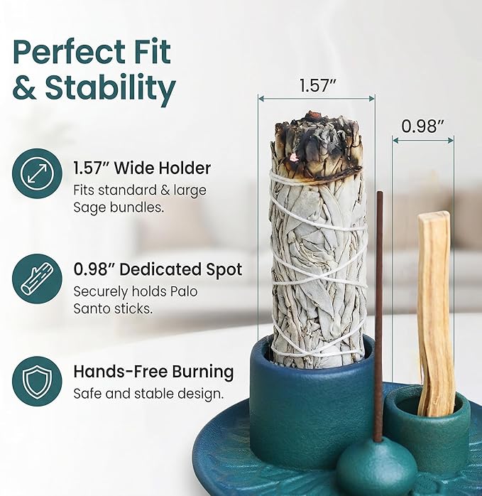 Palo Santo Sticks Holder, Multi-Purpose Handmade Ceramic Incense Burner for Palo Santo Incense Sticks, Sage Holder for Burning, Ash Catcher Tray for Meditation Yoga Room (Blue) ToolSentryX