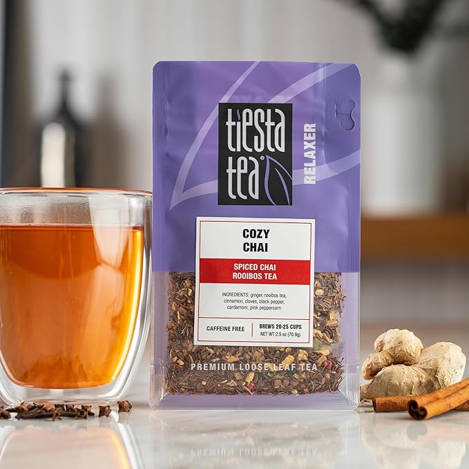 Tiesta Tea - Cozy Chai, Loose Leaf, Spiced Chai Rooibos Tea, Premium Caffeine-Free Herbal Blend, Makes Hot or Iced & Up to 25 Cups, 2.5oz Resealable Pouch - Bloomnest