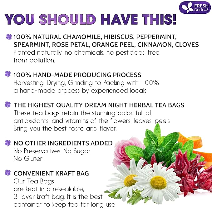 Refreshing Mint Herbal 60 Tea Bags – Special Blend Of Spearmint and Peppermint with Chamomile, and Top Herbal Ingredients for Digestive Comfort & Relaxation, Caffeine-Free, Naturally Sweet, Non GMO - Bloomnest