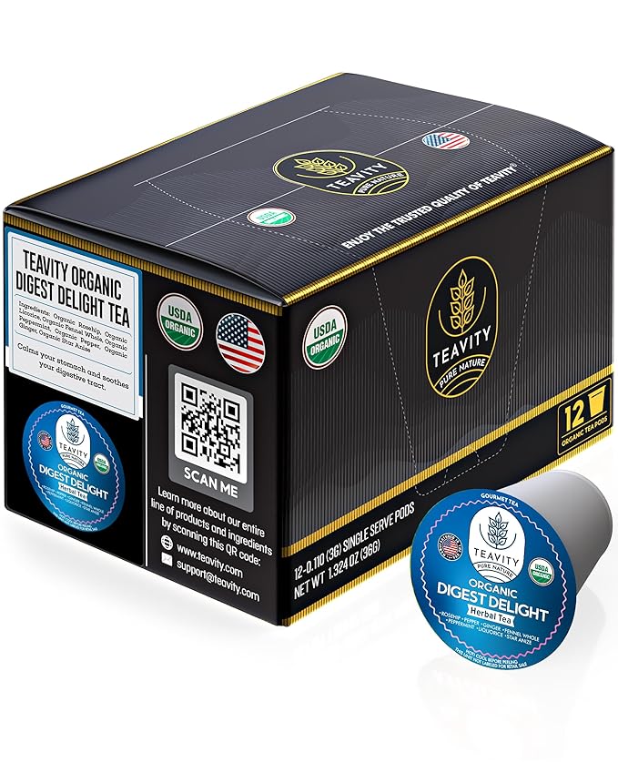 Organic Tea Pods with Ginger, Peppermint, Fennel, Licorice, & Rosehip Digest Delight by Teavity (12 Tea Pods) - Bloomnest